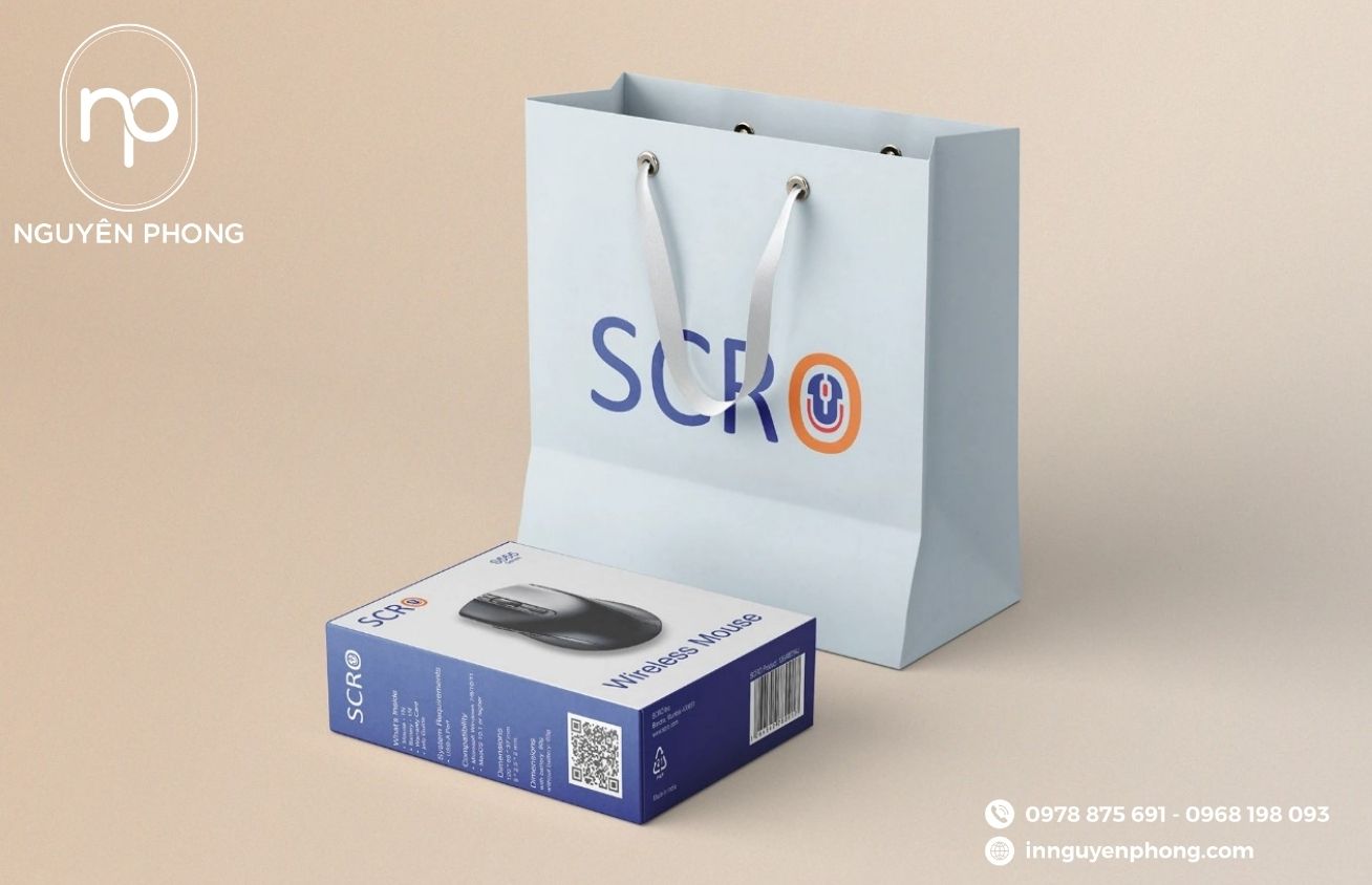 Mẫu hộp đựng chuột kèm túi giấy đồng bộ 